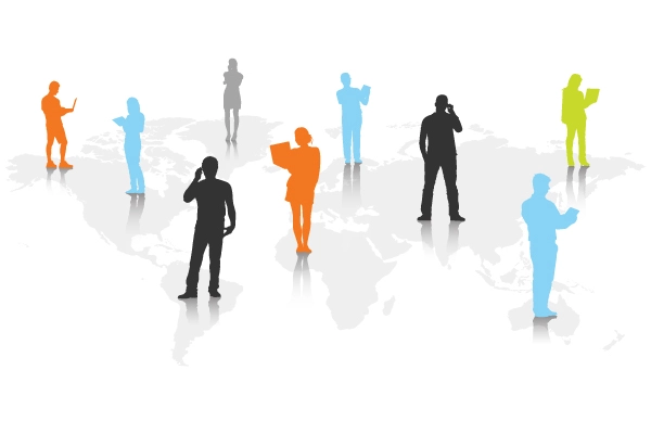 Supervised Outsourcing — distributed team silhouettes over a world map